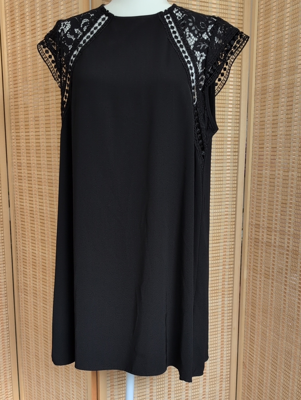 Zara Chic Straight Cut Black Lace-Yoke Sleeveless Shift Minimalist Mod Dress XL